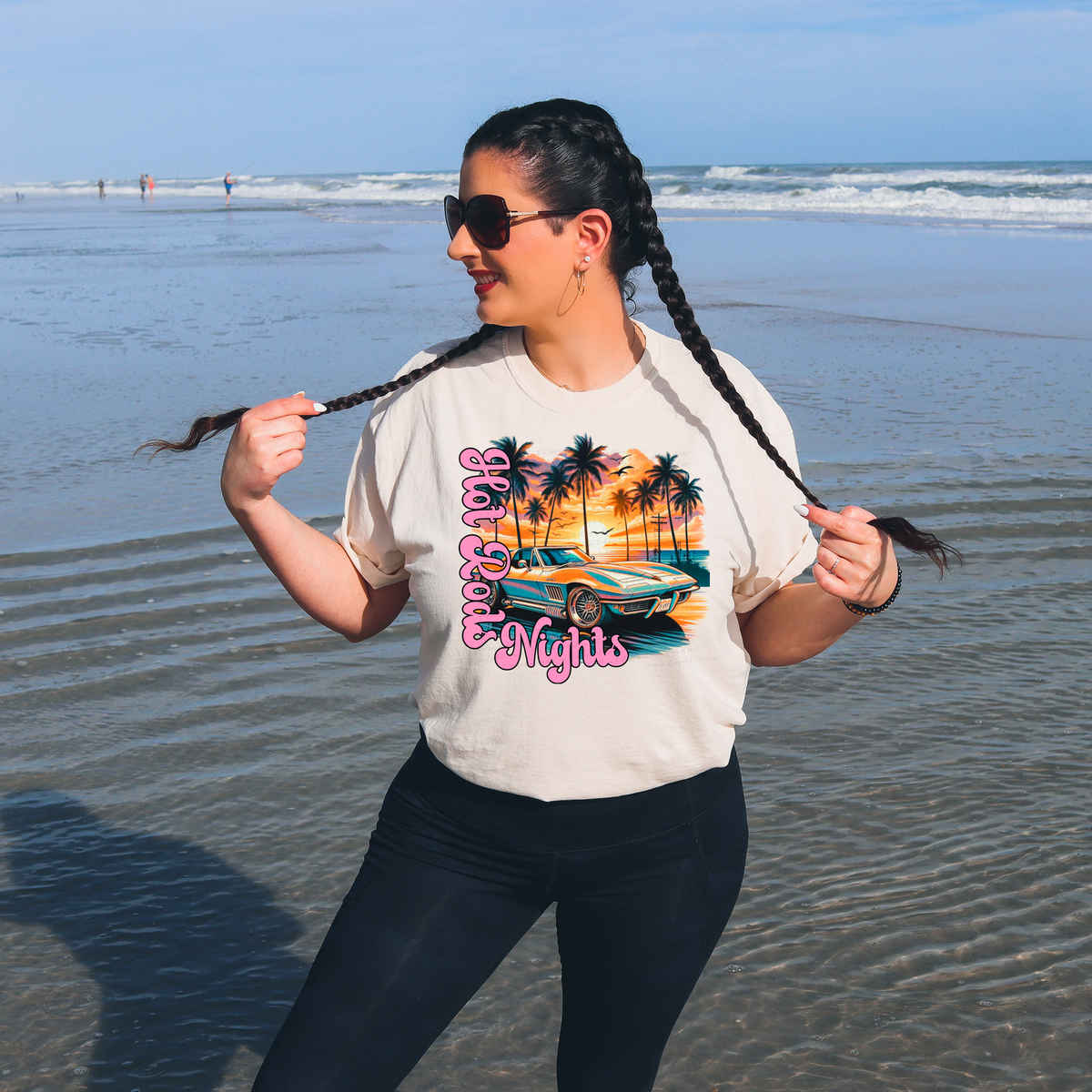 Hot Rod Nights Car Palm Trees Pink Font 117796 DTF transfer