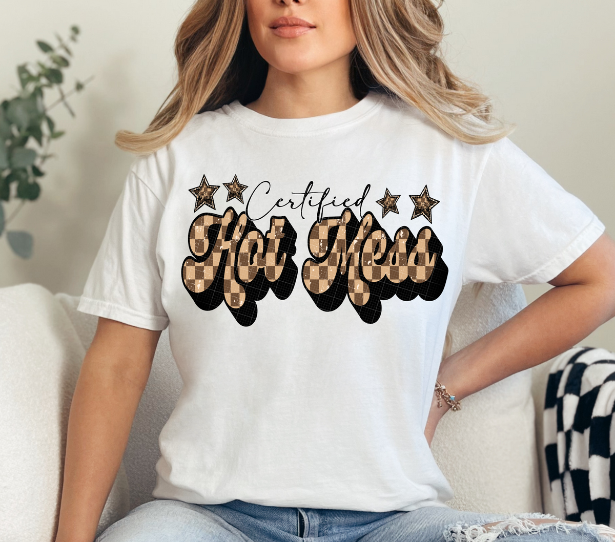 Certified hot mess (brown checkered filled) (Linda) DTF Transfer