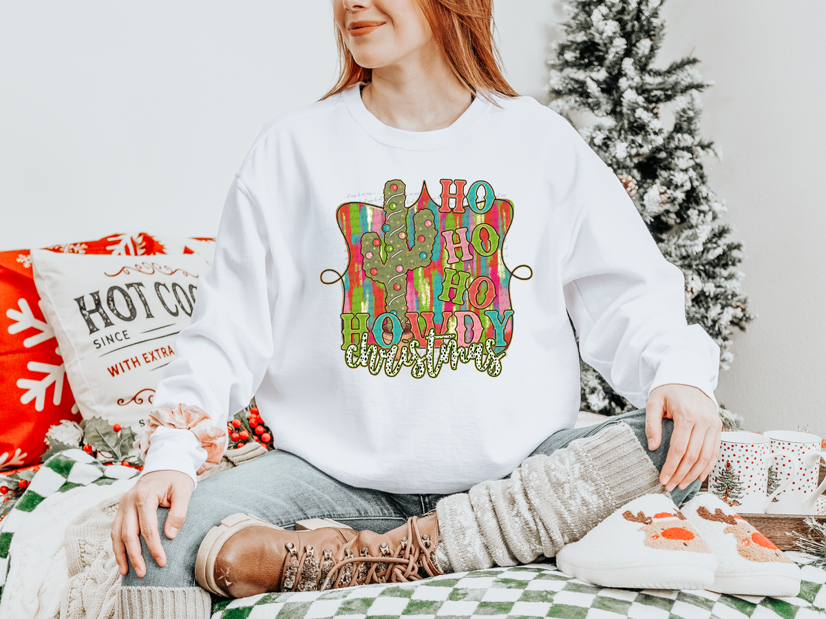 Ho Ho Ho Howdy Christmas Cactus Brush Stroke 69361 DTF transfer