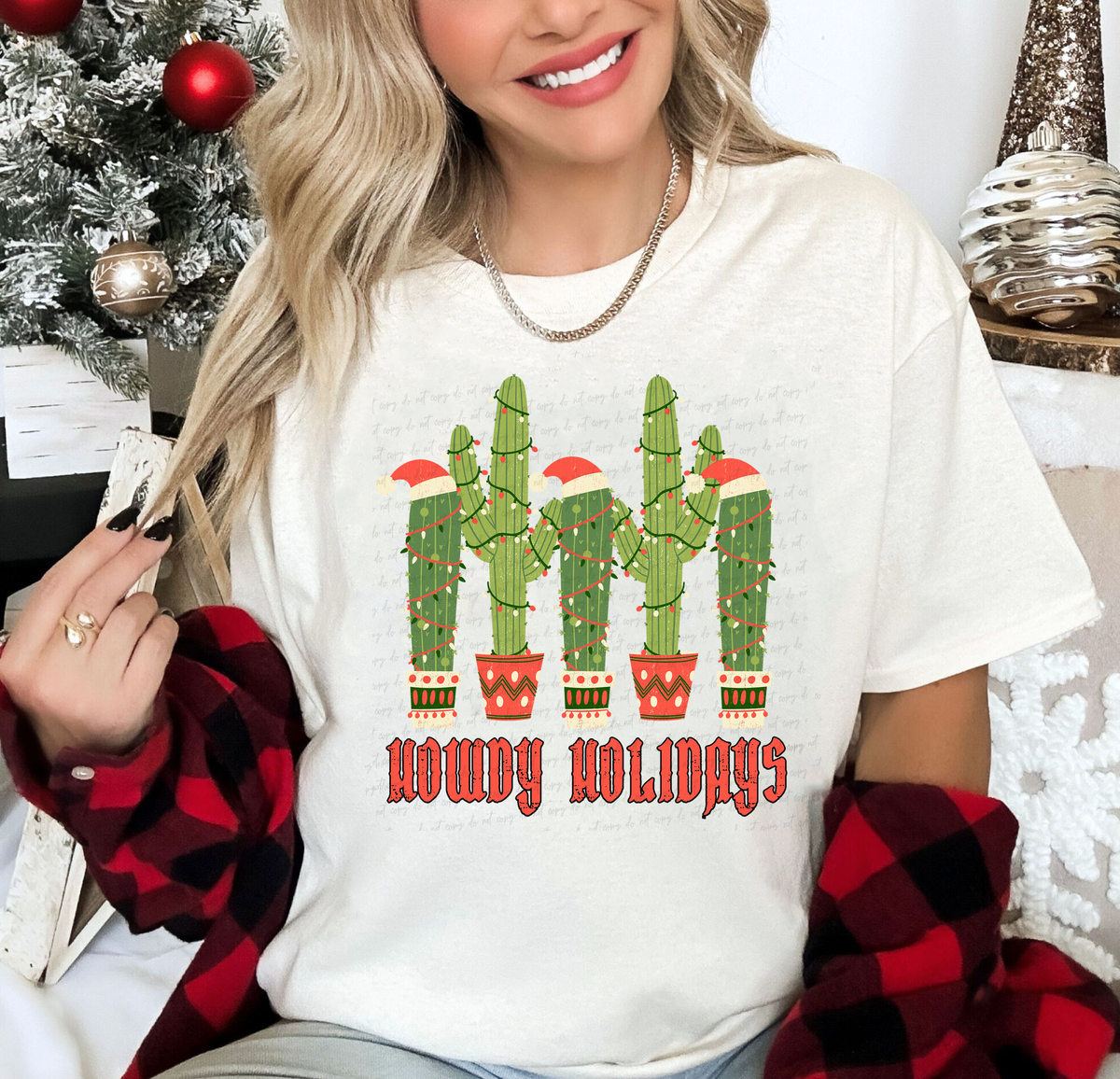 Howdy Holidays Cactus With Santa Hats 115030 DTF Transfer