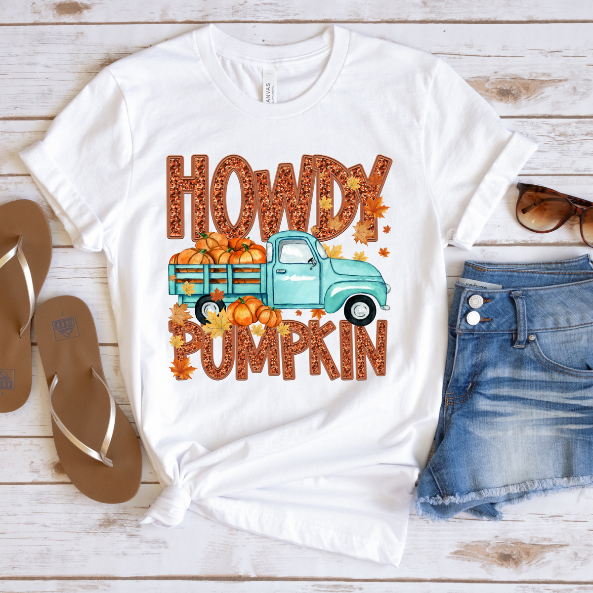 Howdy pumpkin turquoise truck revel 45490 DTF transfer