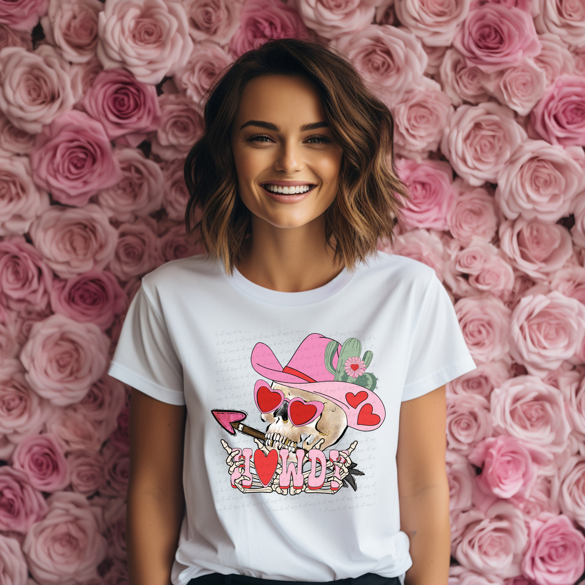 Howdy Skull with Bow and Pink Hat Cactus 116822 DTF Transfer