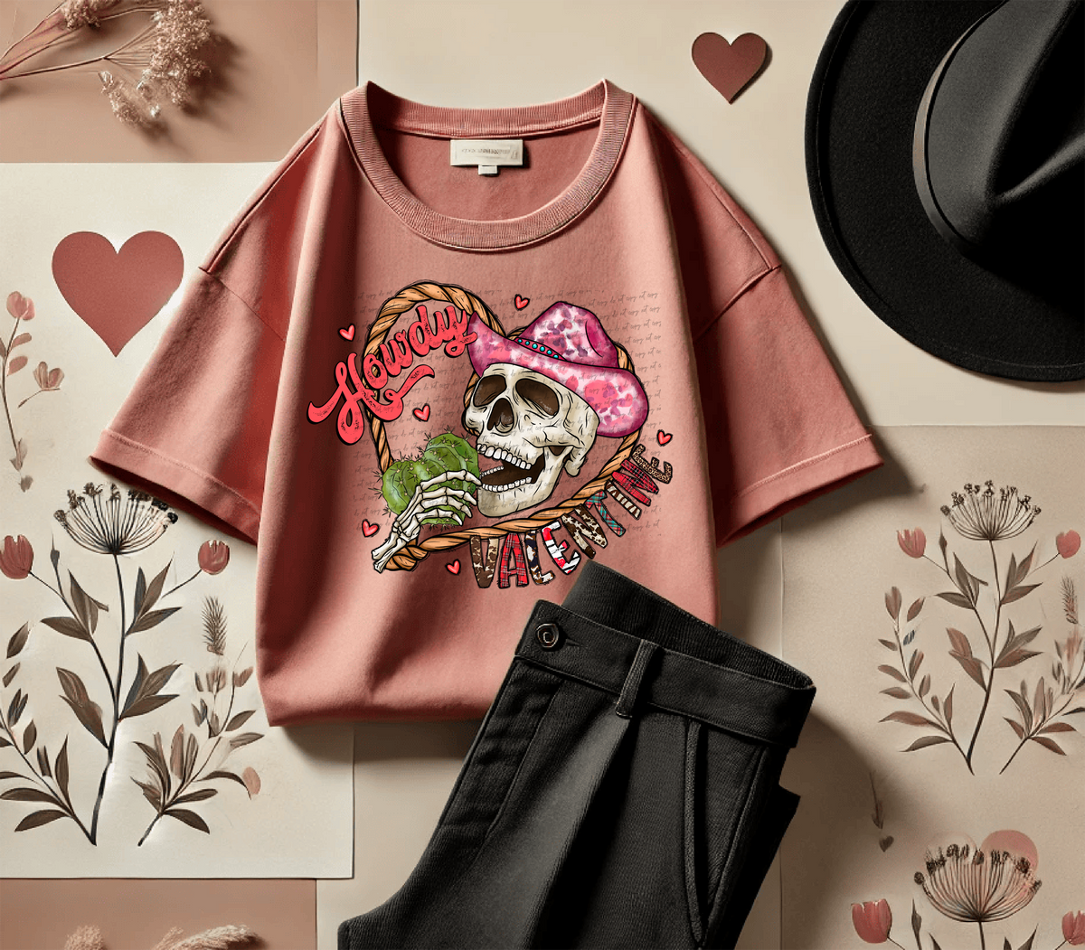 Howdy Valentine Rope Skull 71604 DTF Transfer