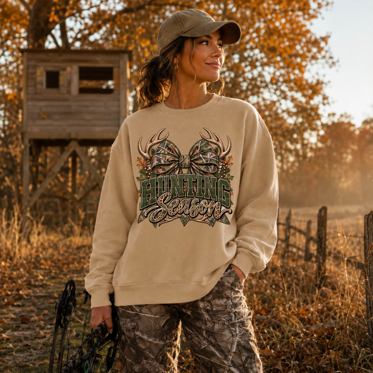 Hunting season camo bow and antlers (SDD) DTF Transfer