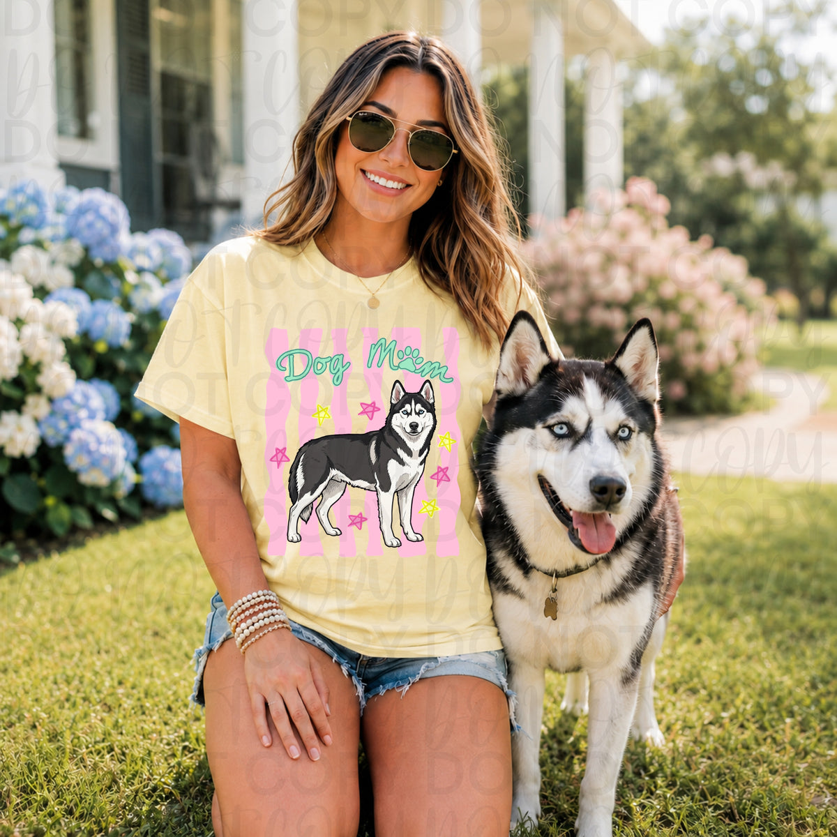 Dog mom PINK stripes husky (UAC) DTF Transfer