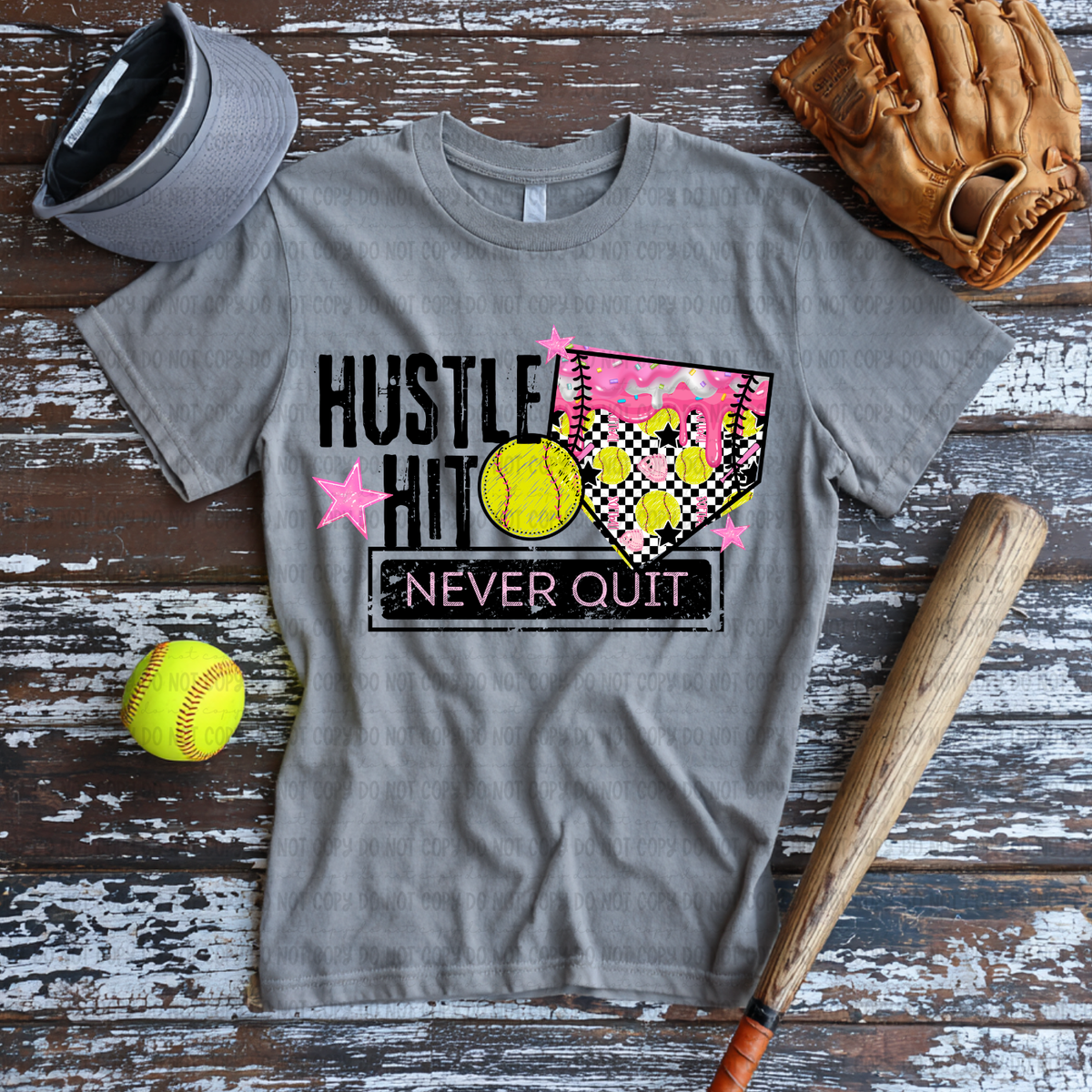 Hustle hit never quit softball (Revel) DTF Transfer