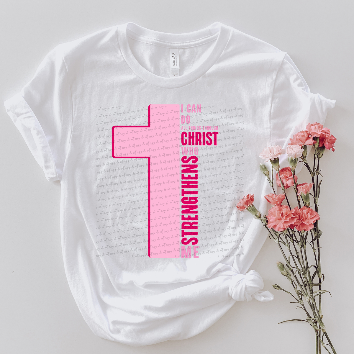I Can Do All Things Through Christ Who Strengthens Me Pink Cross 76741 DTF Transfer