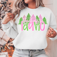 Christmas In Idaho Green Pink White Outline 74236 DTF Transfer