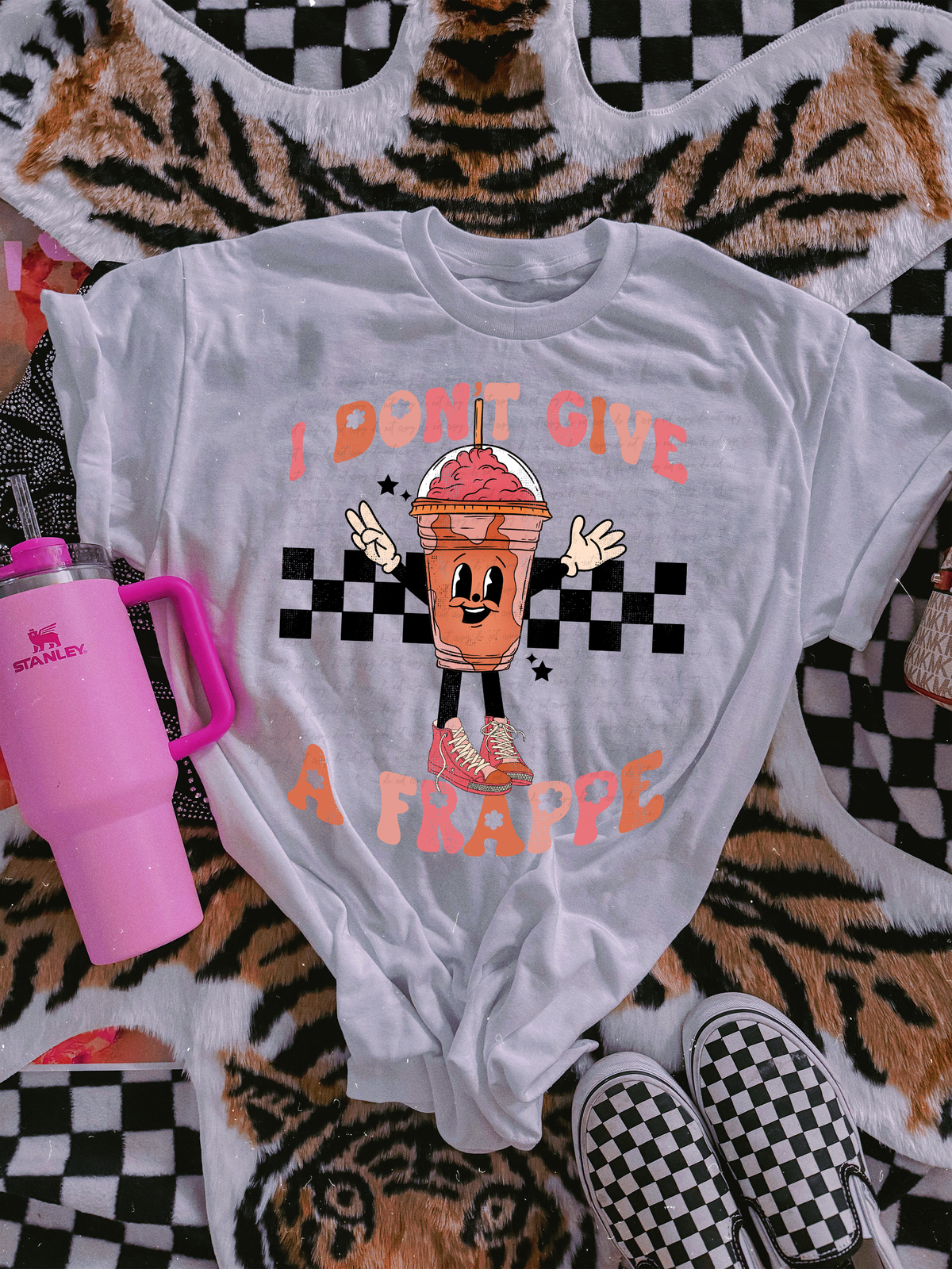 I Don't Give A Frappe Checkered Background 114788 DTF transfer