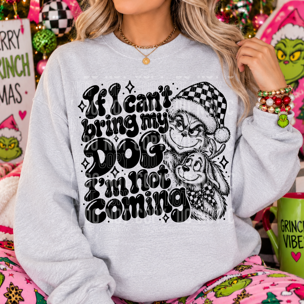 If I can't bring my dog I'm not coming g man BLACK bubble letters (SBB) DTF Transfer