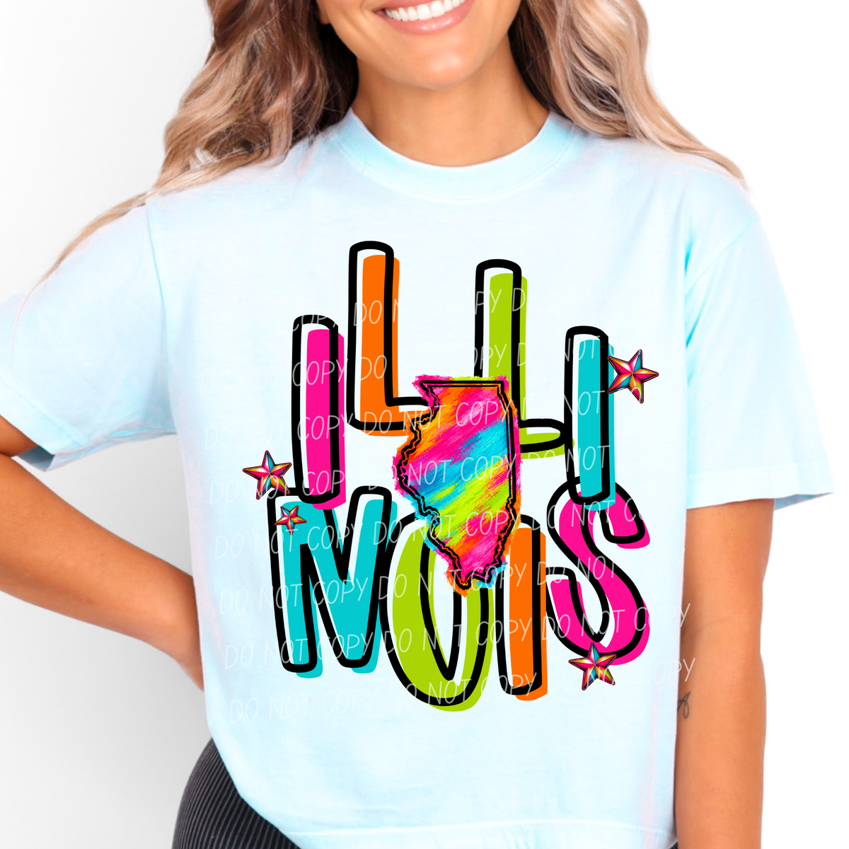 illinois neon rainbow stacked font (city) DTF transfer