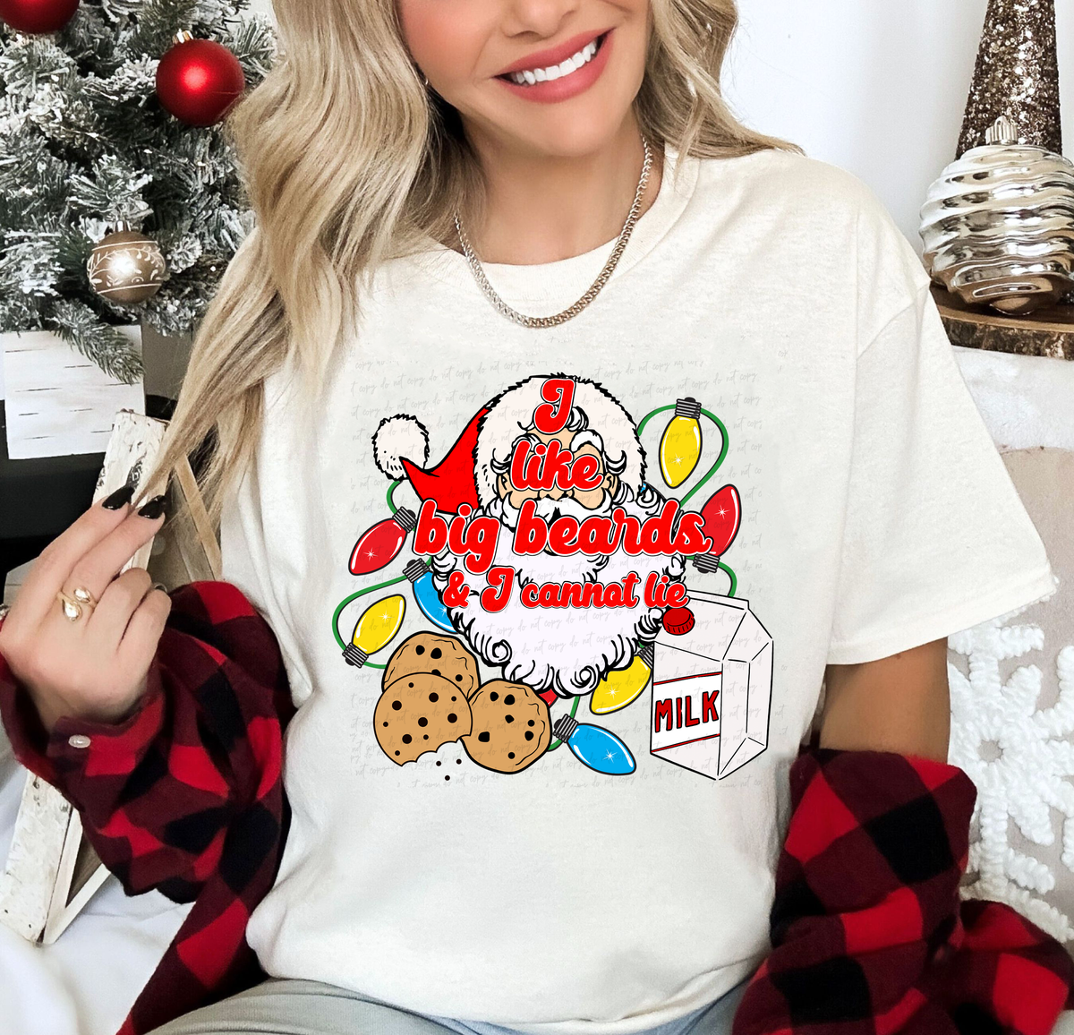 I Like Big Beards and I Cannot Lie Santa Cookies Milk Christmas Lights Light Skin Santa 114959 DTF Transfer