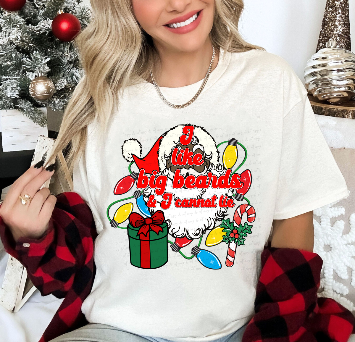 I Like Big Beards and I Cannot Lie Santa Cookies Milk Christmas Lights Dark Skin Santa 115001 DTF Transfer