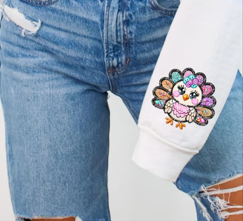 Colorful turkey SLEEVE only exclusive DTF transfer