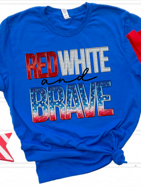 Red white and brave BLACK FONT embroidery DTF transfer