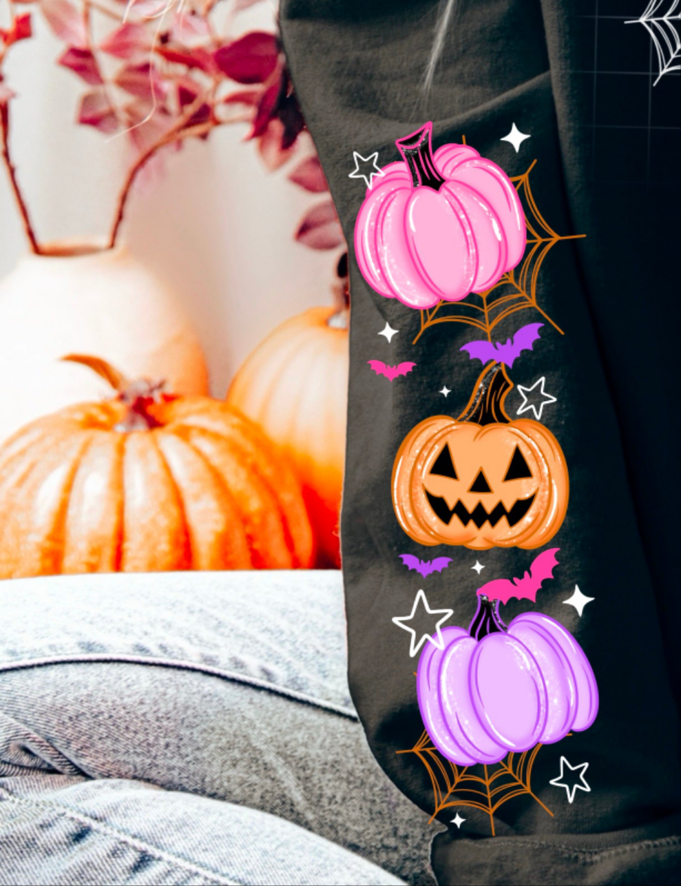 Purple and orange pumpkin trio sleeve CSC DTF transfer