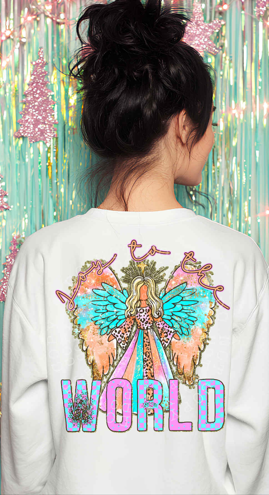 Joy to the world angel colorful DTF transfer