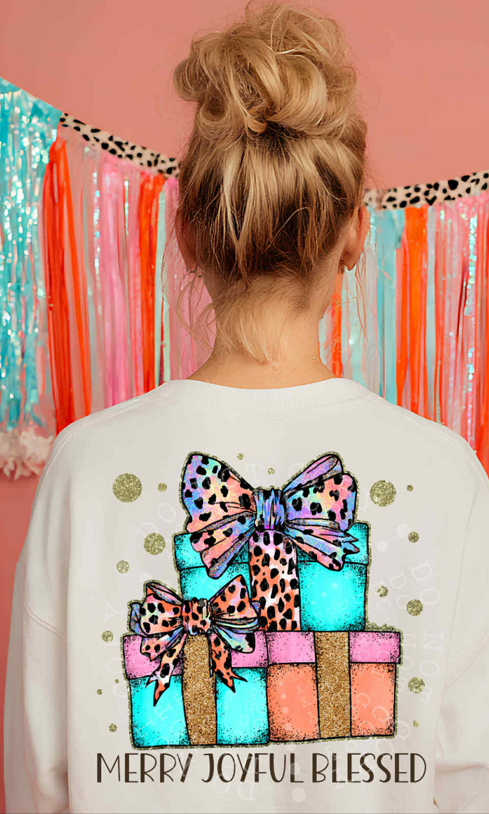 Merry joyful blessed colorful presents DTF transfer