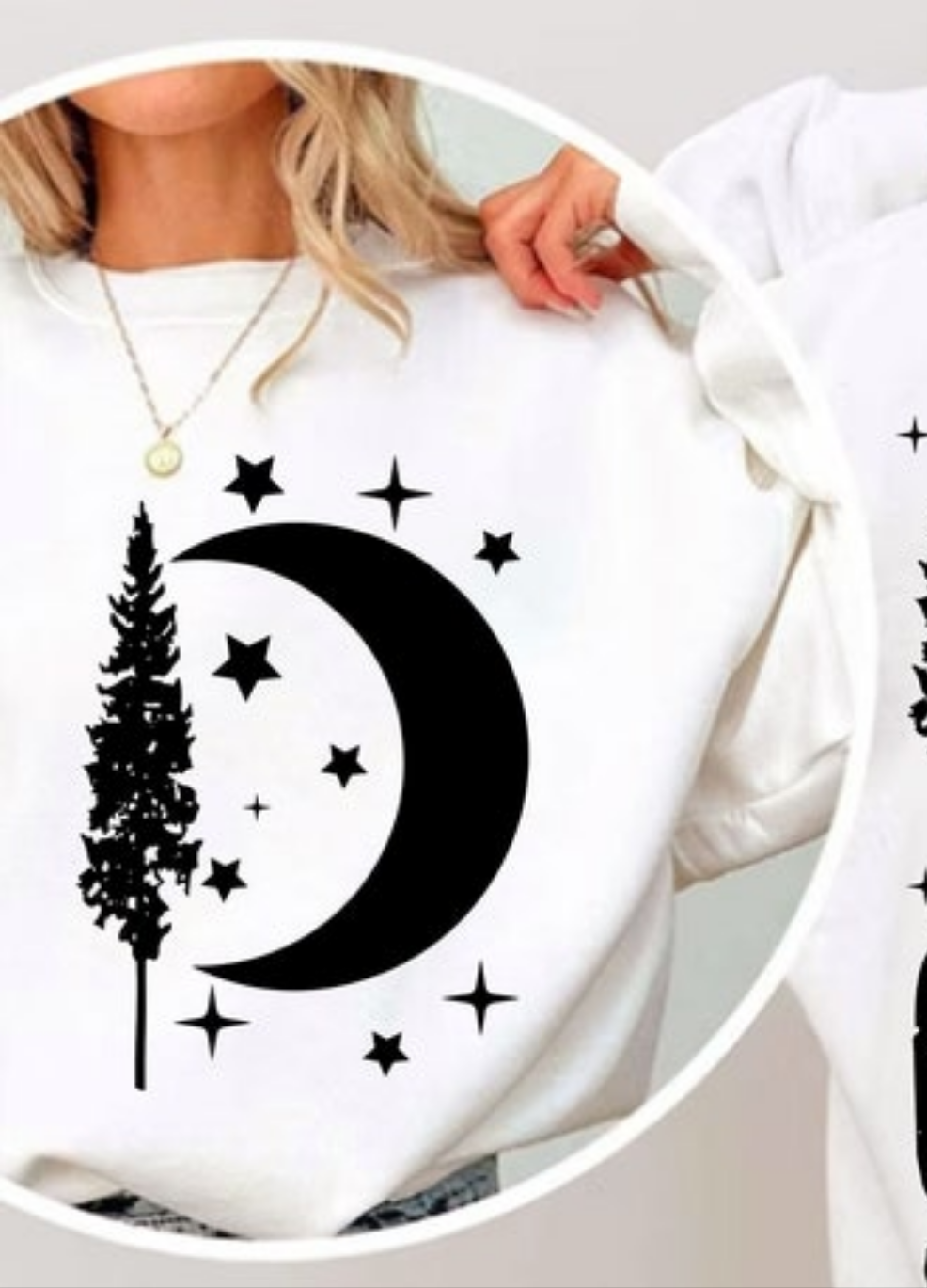 Camping hoodie POCKET moon tree and stars 68502 DTF transfer