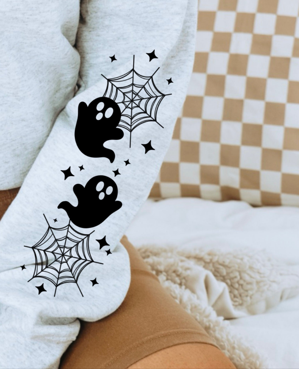Spooky black ghost with webs CSC DTF transfer