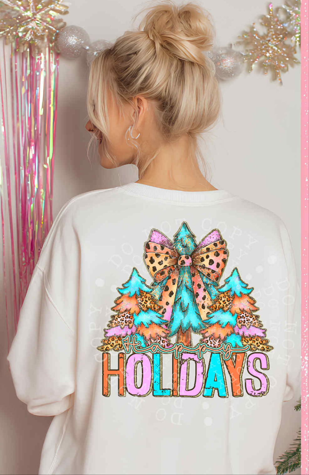 Happy holidays colorful trees  DTF transfer