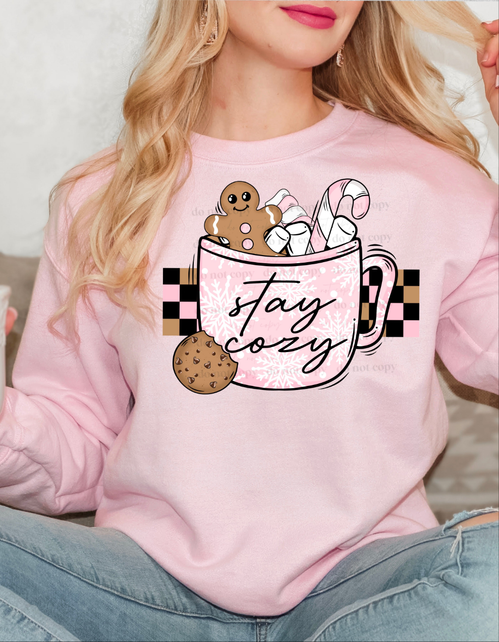 Stay cozy cocoa pink with gingerbread men CSC DTF transfers