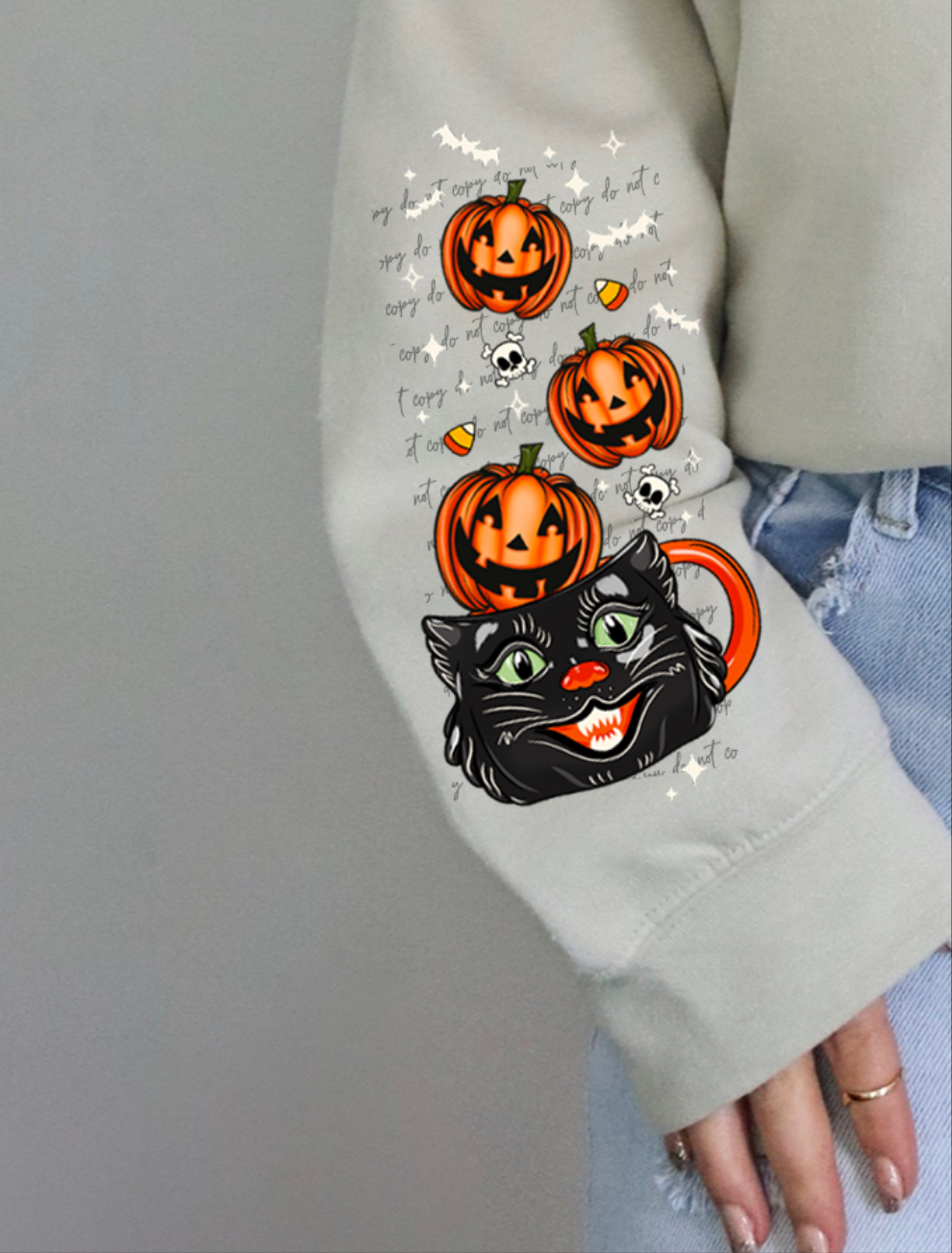 Scaredy Cat Collage White Sleeve Print 42712 DTF transfer