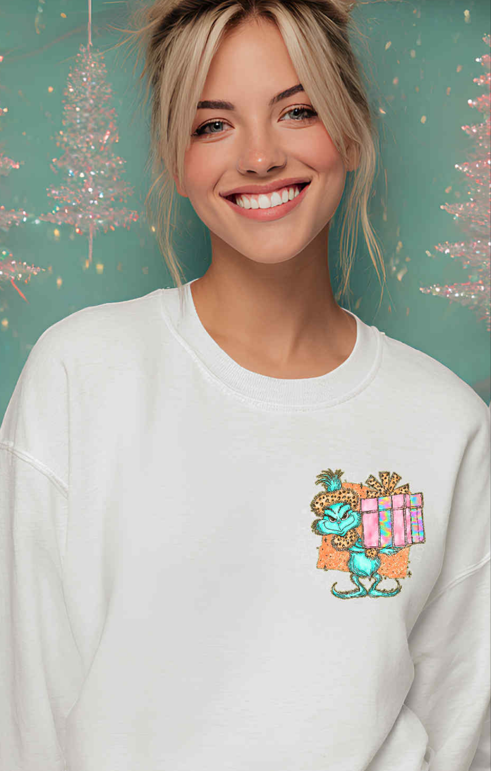 Green guy carrying gifts DTF transfer