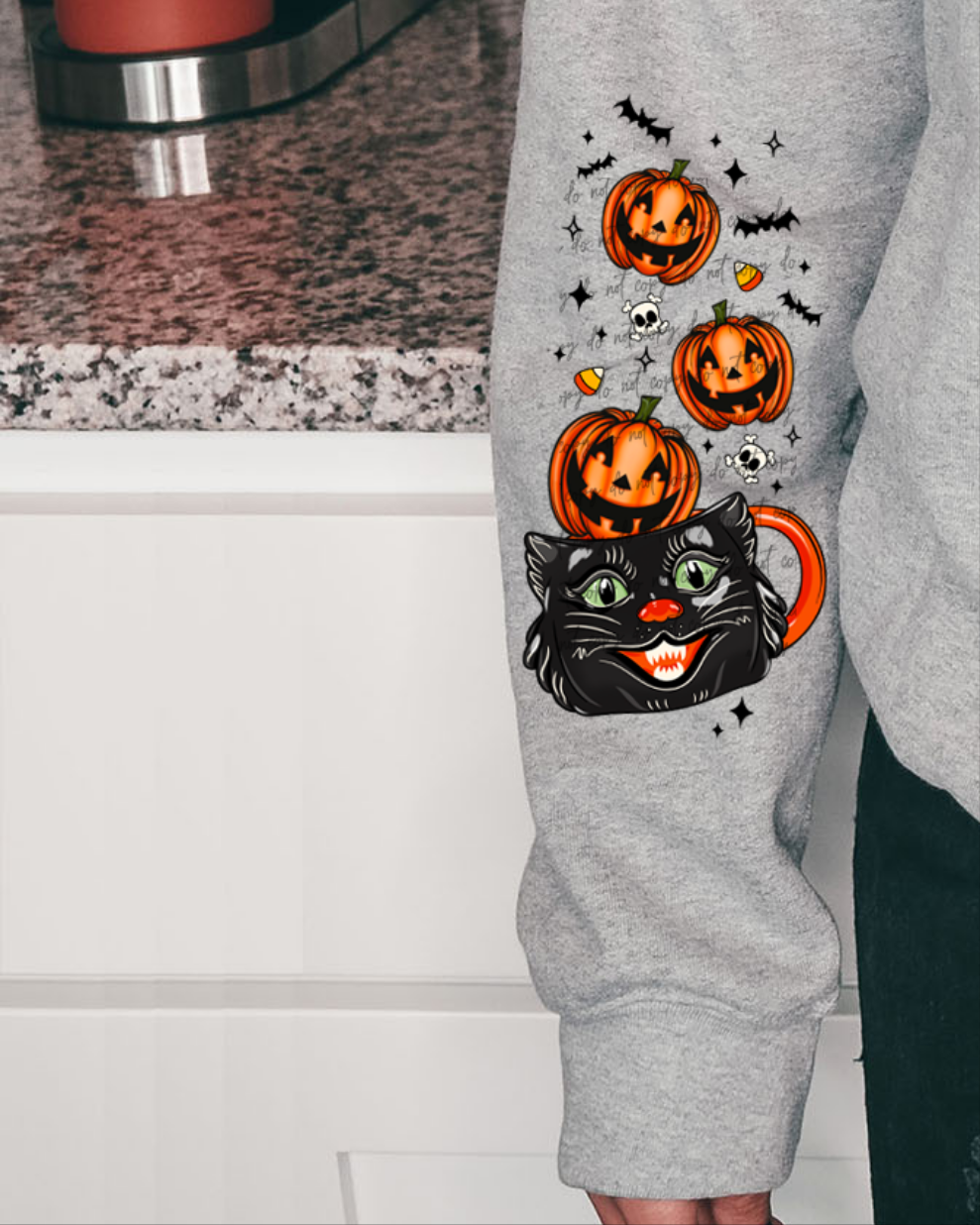 Scaredy Cat Collage Black Sleeve Print 42714 DTF transfer