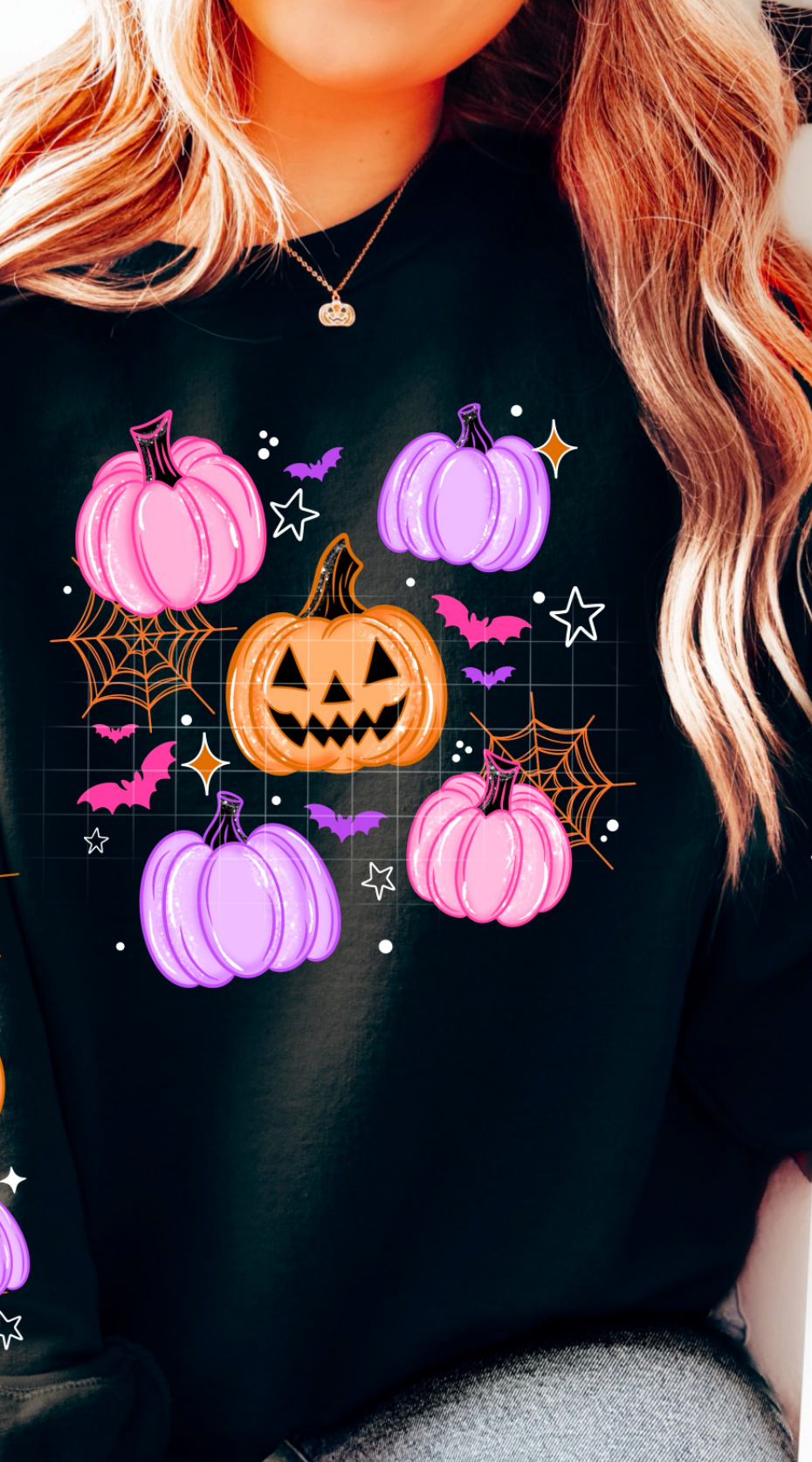 Pumpkin collage pastel colors bats webs CSC DTF transfer