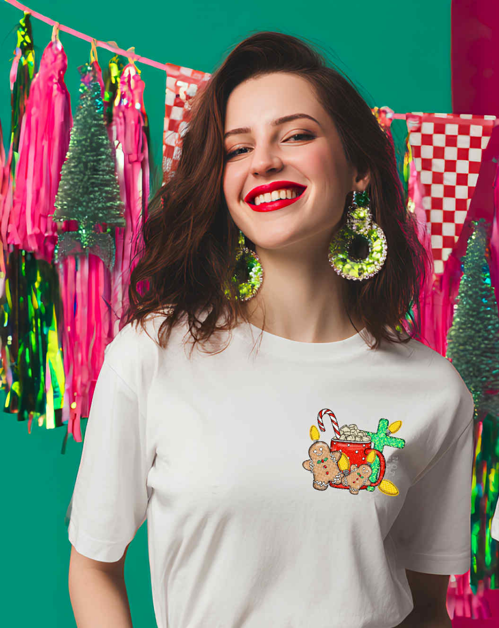 Cocoa with gingerbread and green cross DTF transfer