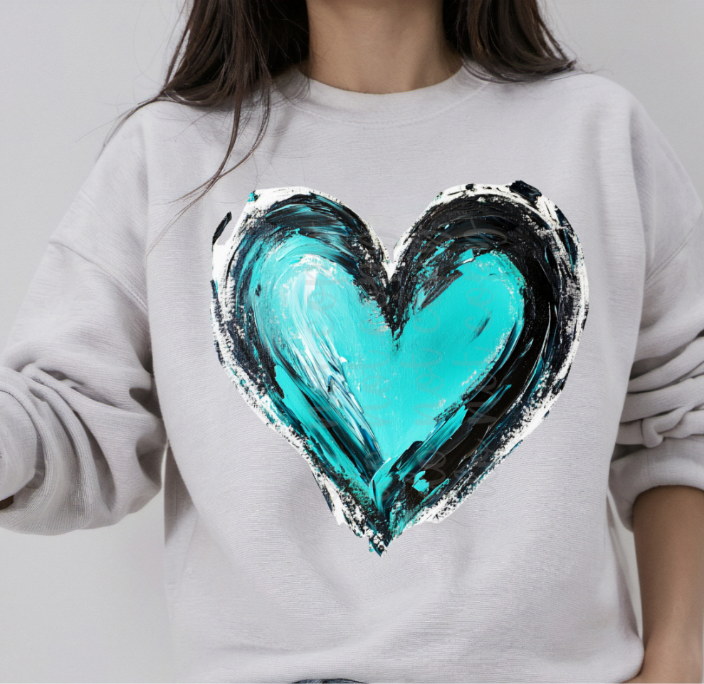 Teal black heart (Parker)  DTF Transfer