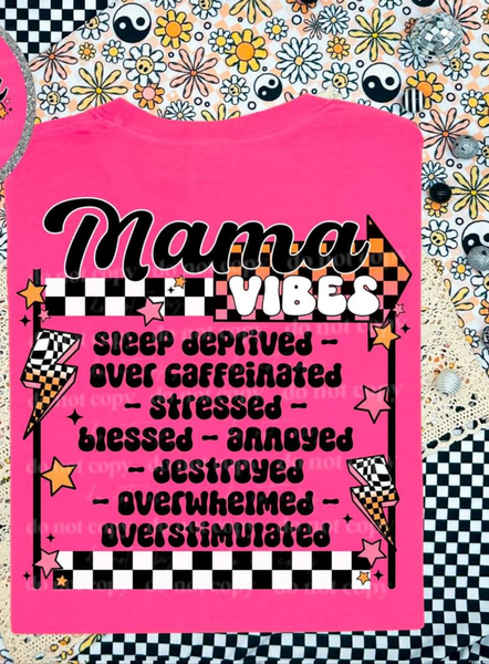 Mama vibes white black checkered black font CSC DTF transfer