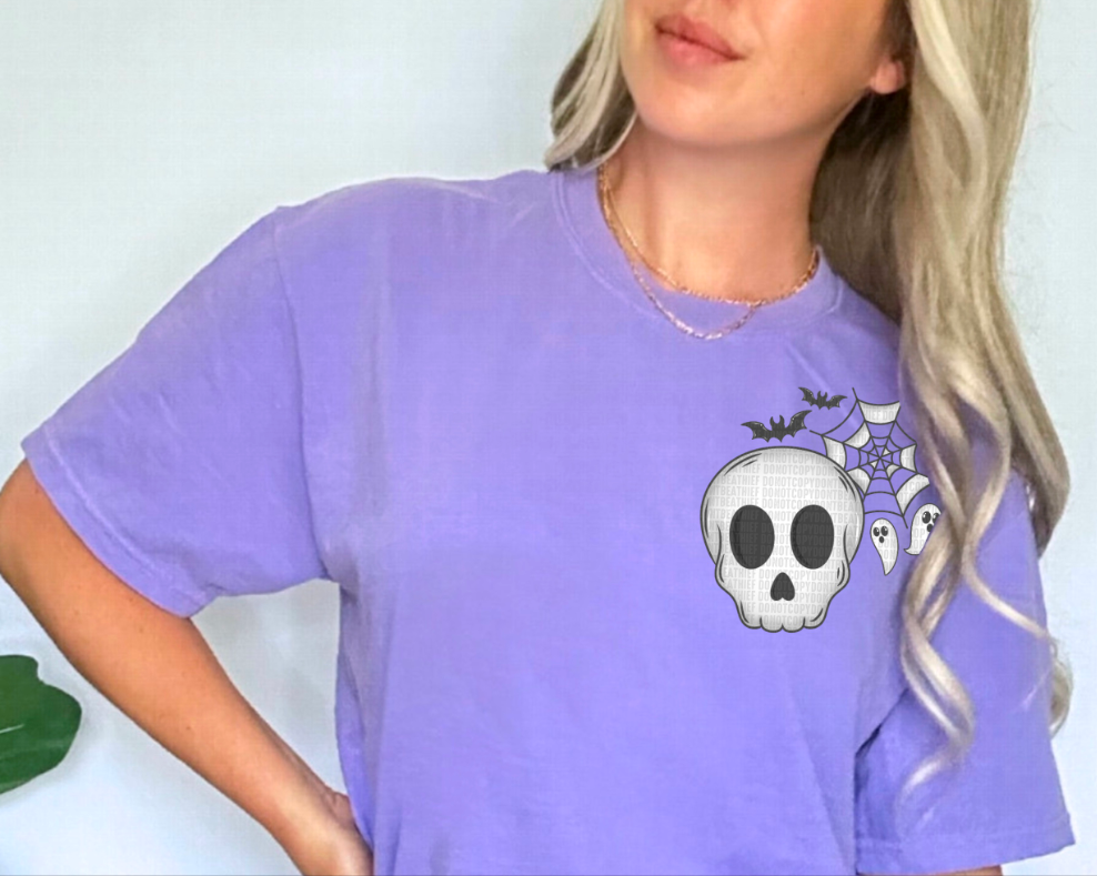 Skyll with ghost and webs  DTF transfer