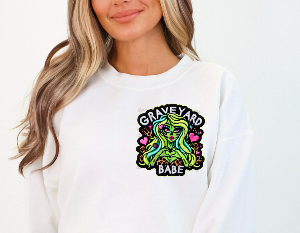 Grave yard babe embroidery DTF transfer