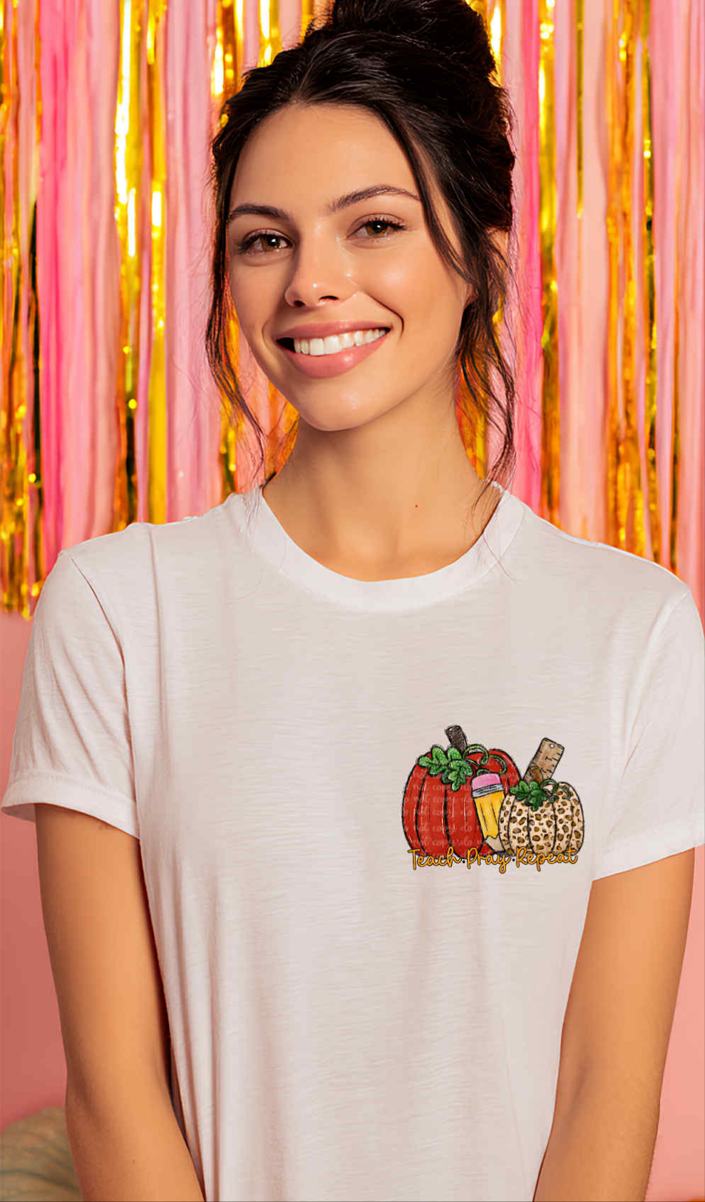 Teach pray repeat orange leopard pumpkins DTF transfer