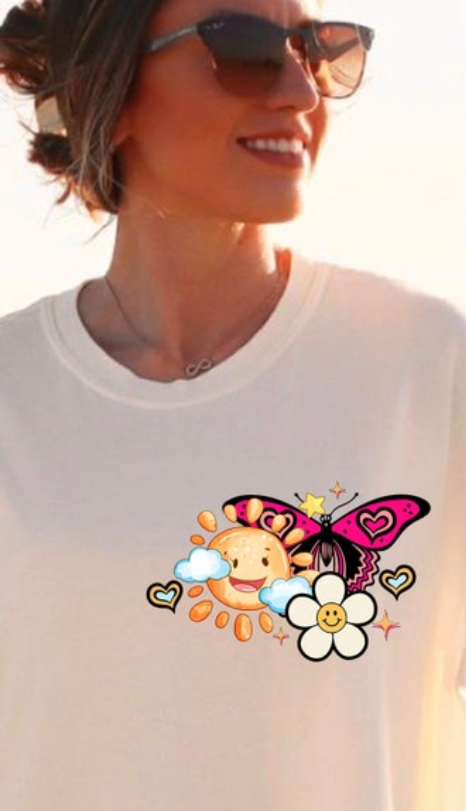 Let them pocket with sun, flower, and pink butterfly 68504 DTF transfer