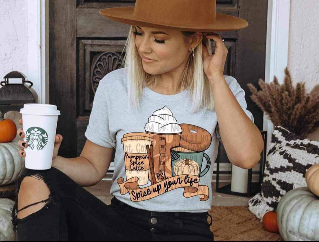 Spice your life (three lattes, cinnamon sticks, and dounut) 9609 DTF TRANSFER