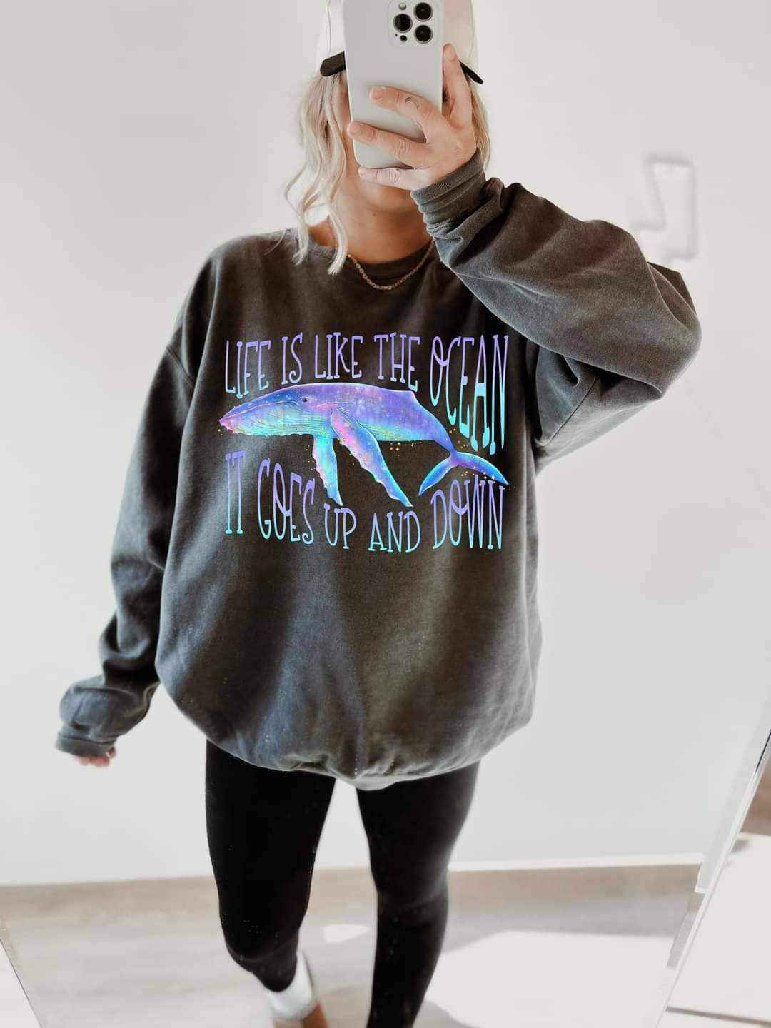 Life is like an ocean it goes up and down whale colorful (LYTTLE) 20802 DTF transfer