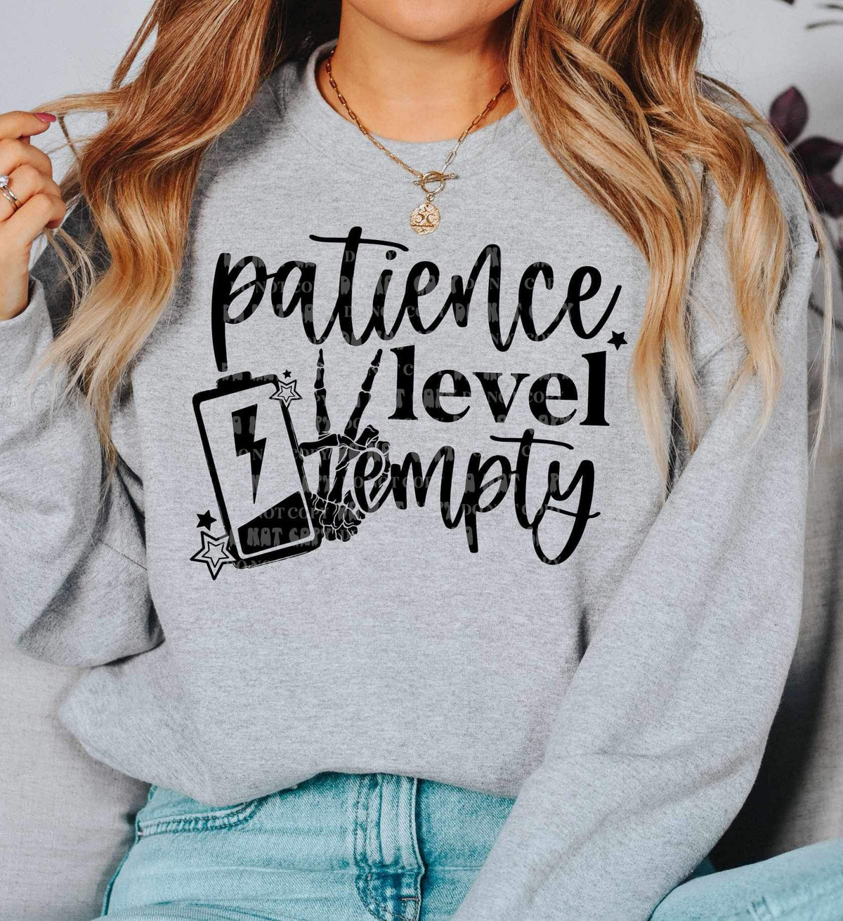 Patience level empty BLACK (low battery, skellie peace) 9594DTF TRANSFER