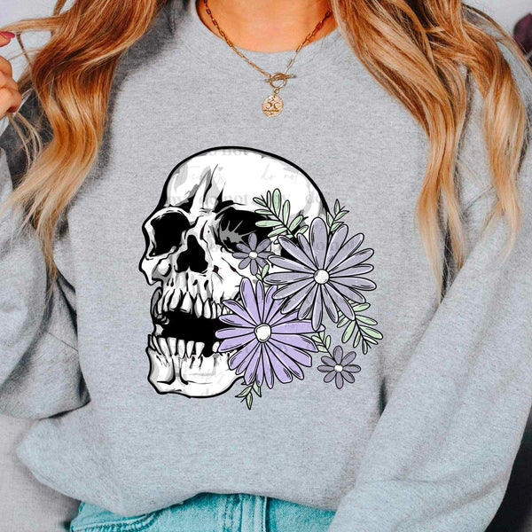 Skull with purple flowers 9593 DTF TRANSFER