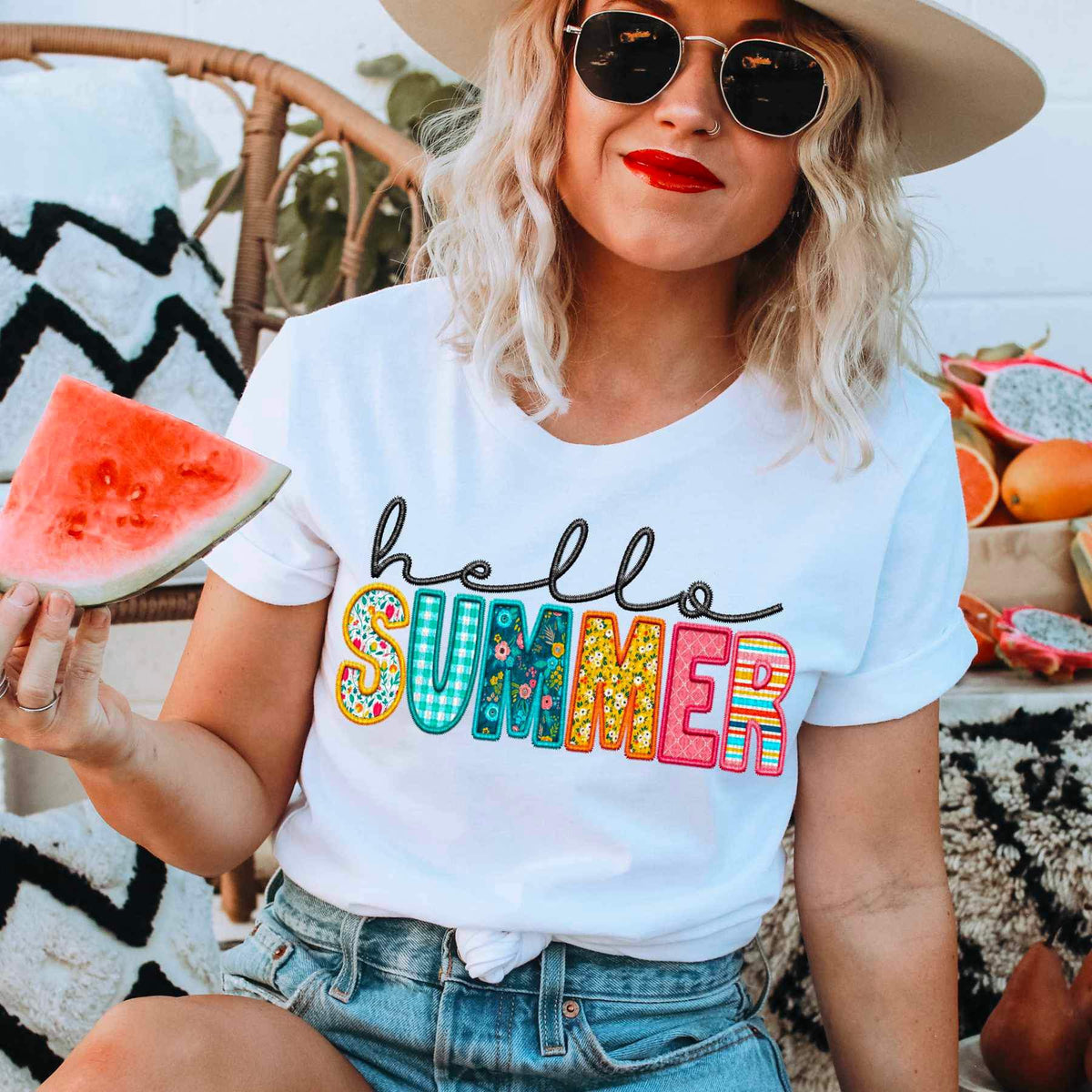 Hello summer patterned and black 20818 DTF transfer