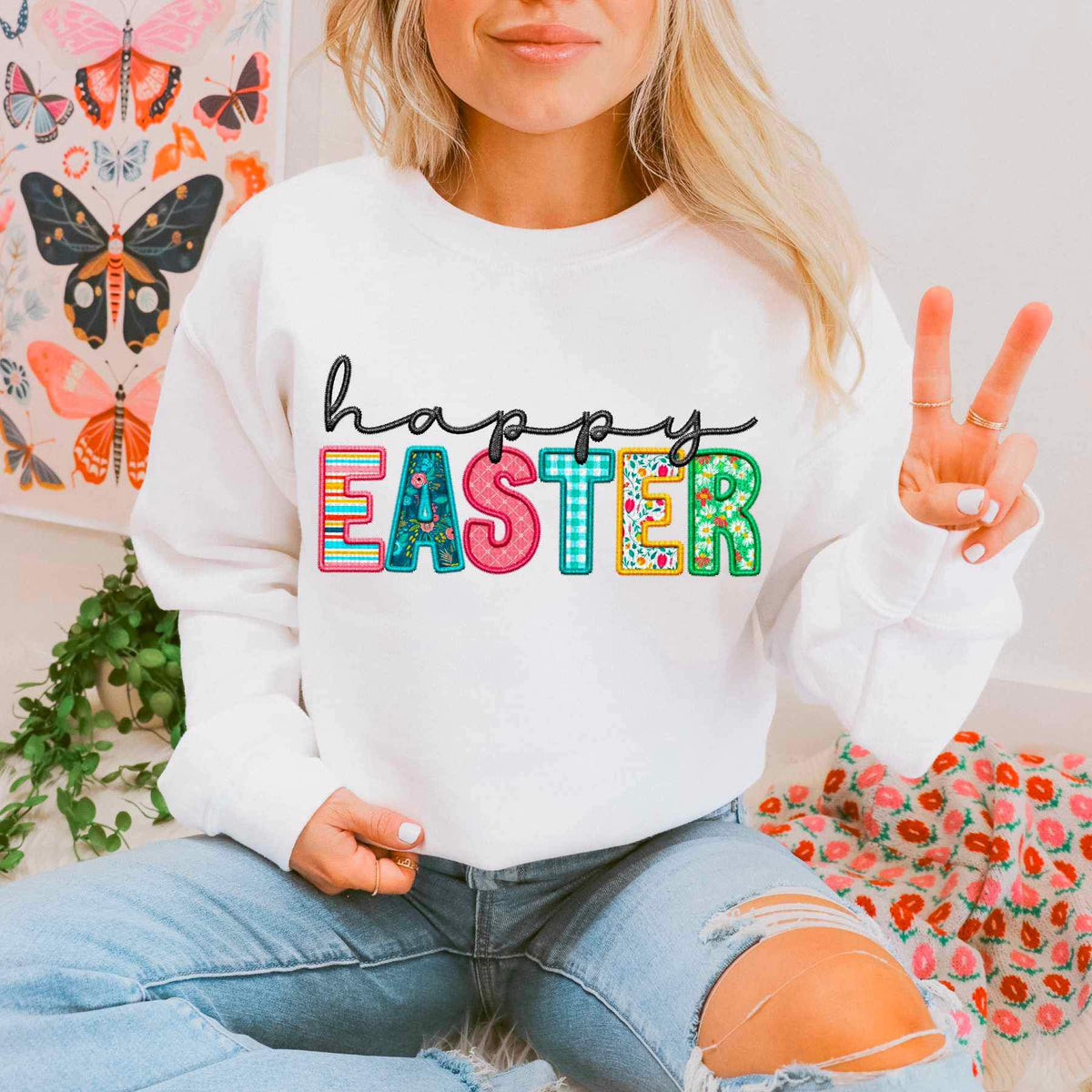 Happy easter patterned and black 20819 DTF transfer