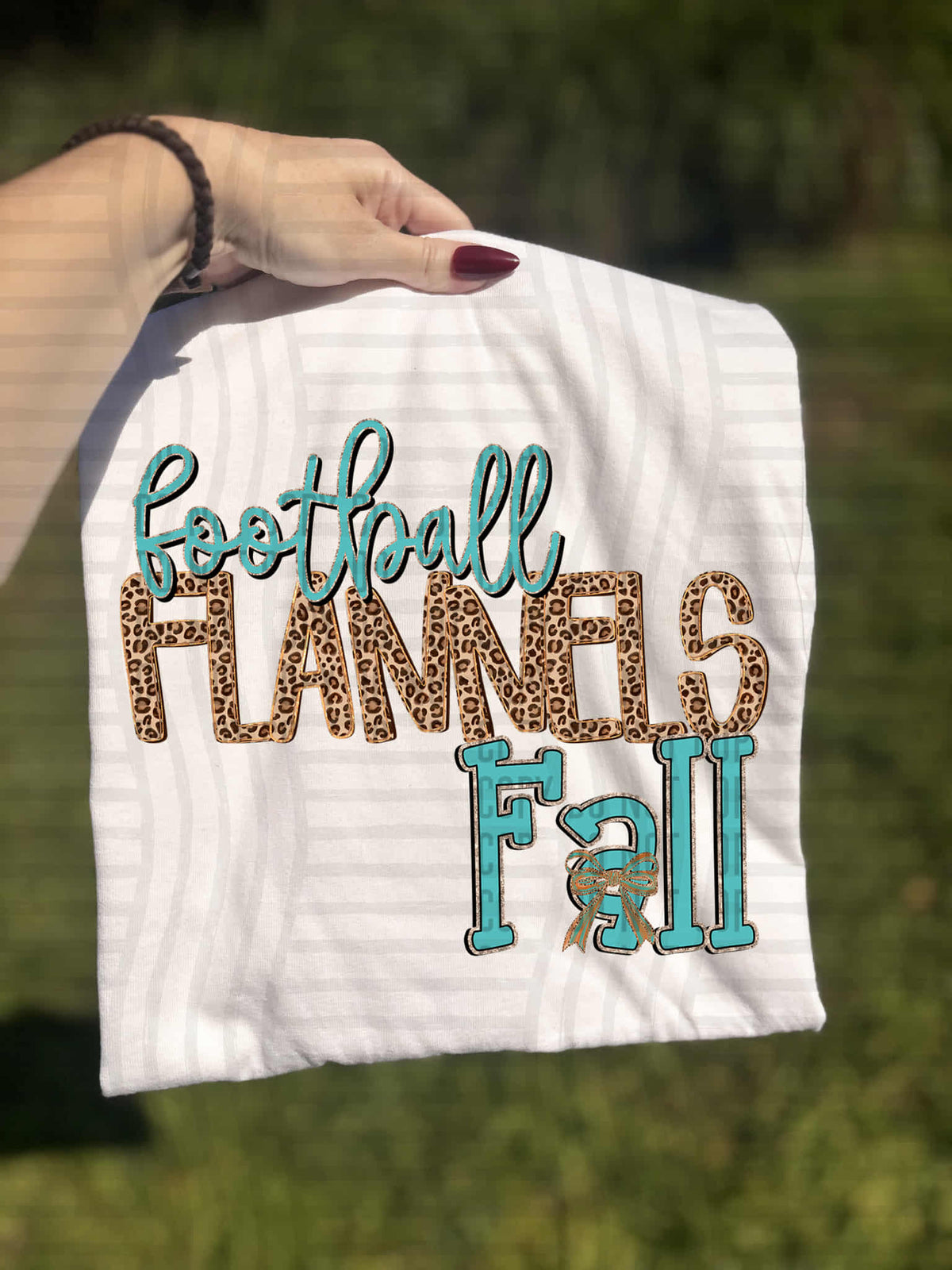 Footballs Flannels Fall teal and leopard (caplinger) DTF transfer