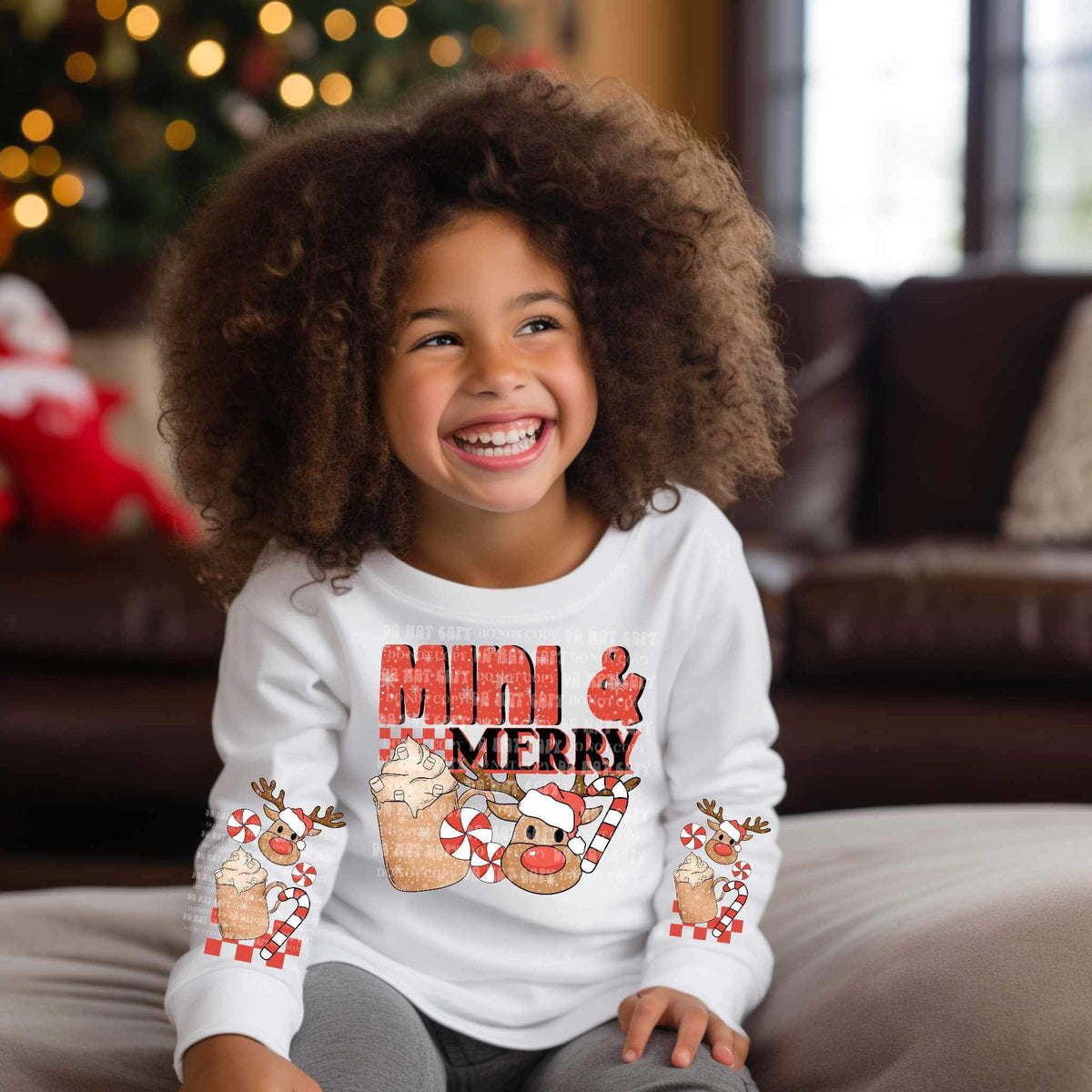 Mini & merry (hot chocolate , peppermints, reindeer, candy cane) FRONT ONLY 9574 DTF TRANSFER