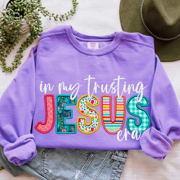 In my trusting jesus era patterned and white 20807 DTF transfer