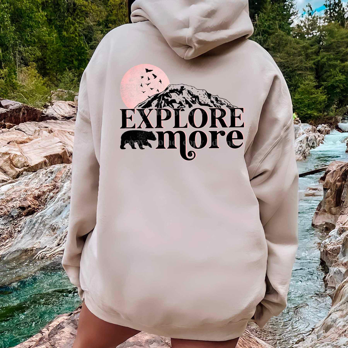 Explore more (mountain, bear, birds, pink moon) 9572 DTF TRANSFER