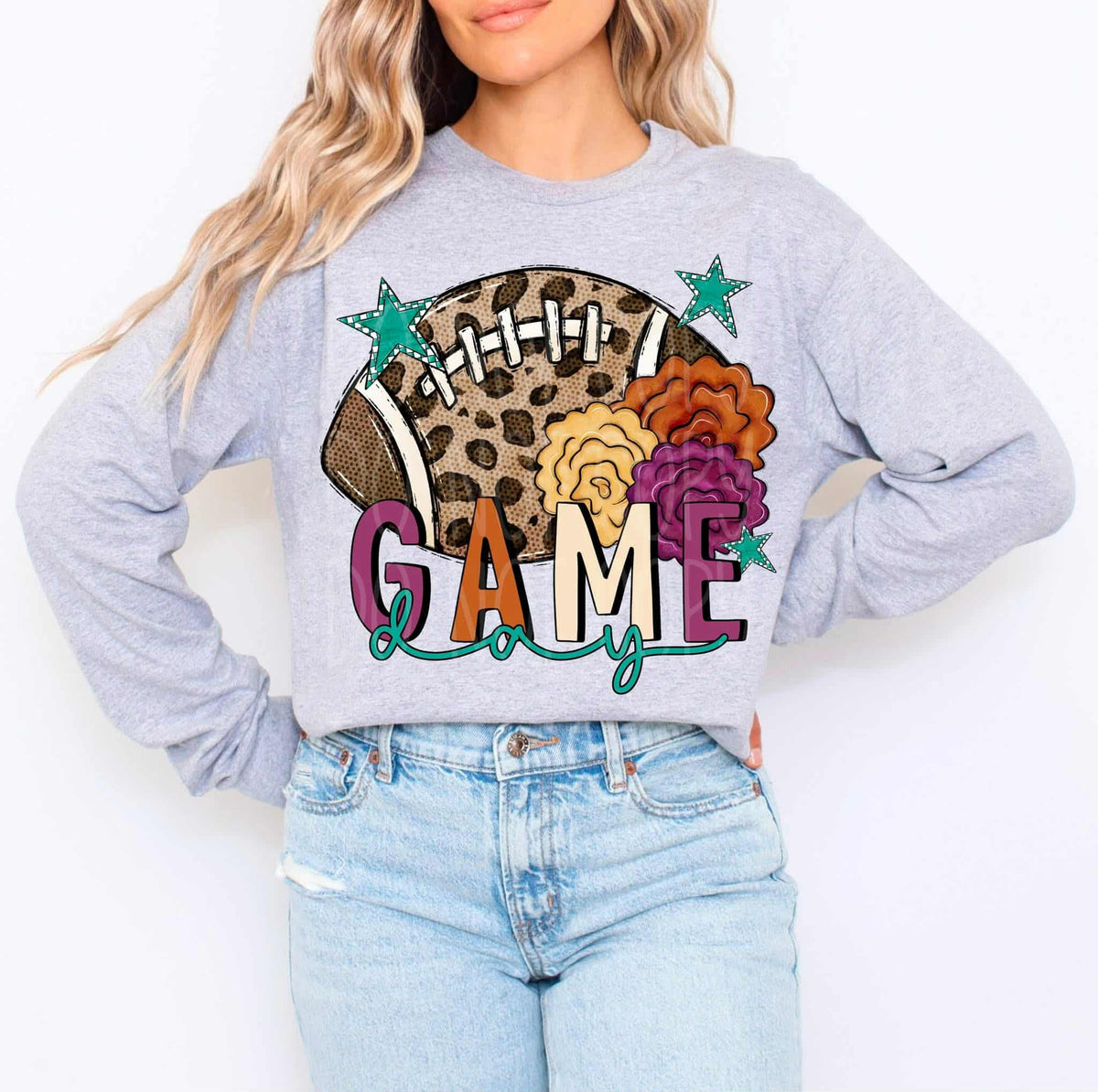 Game Day Leopard Football and flowers C's DTF transfer