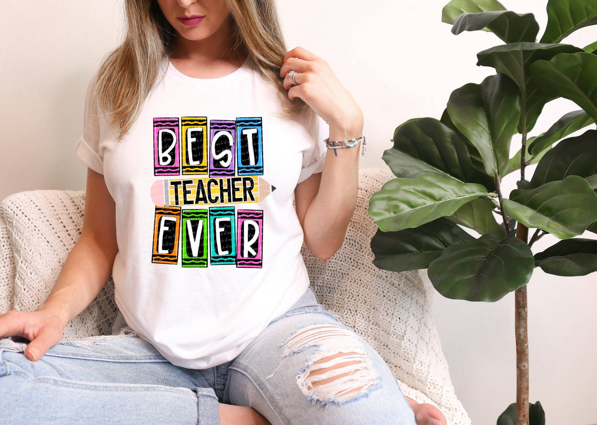 Best teacher ever colorful with pencil 28993 DTF Transfer