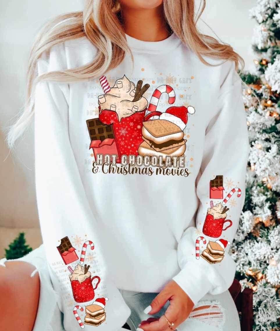 Hot chocolate & Christmas movies (chocolate, latte, candycane, smores) FRONT ONLY 9440 DTF TRANSFER